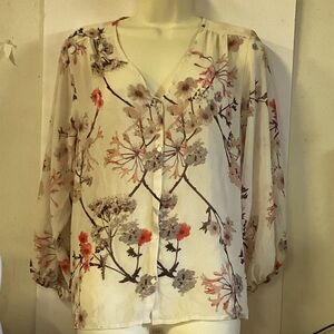 H&M Sheer Floral V-Neck Button Down